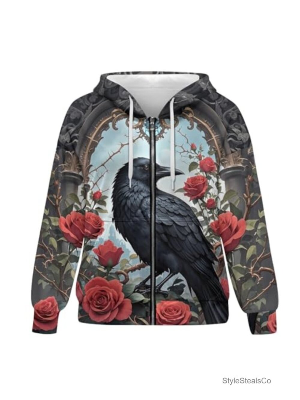 Gothic Zip Up Hoodie for Women Oversized Y2K Sweatshirt with Hood & Pockets